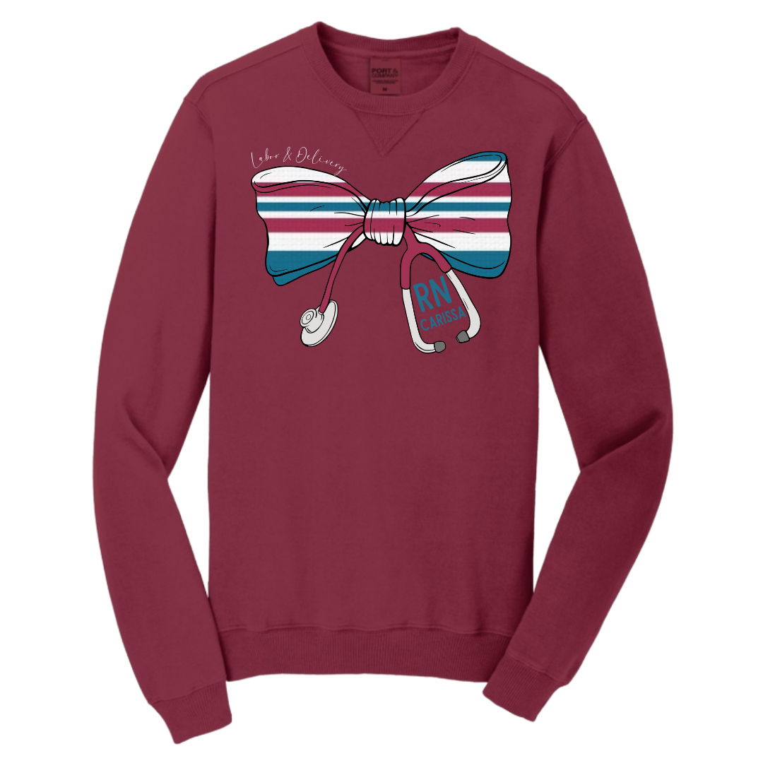 Labor and Delivery Stethoscope Bow - Port & Company Beach Wash Series