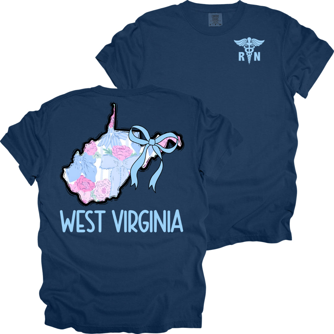 Pastel WV State with RN Caduceus - Comfort Colors T-Shirt