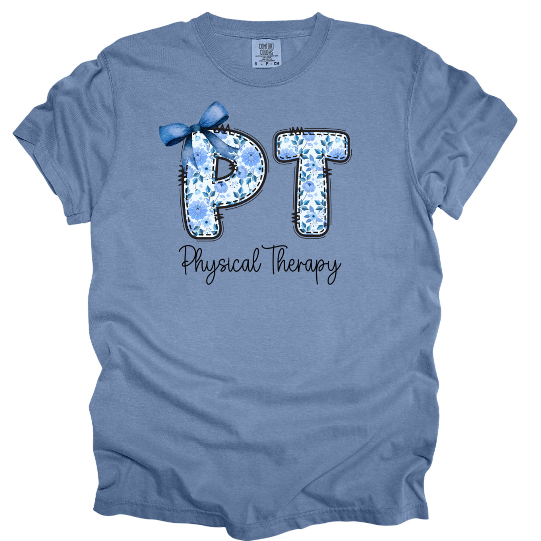 Physical Therapy Floral Blue Design - Comfort Colors T-Shirt