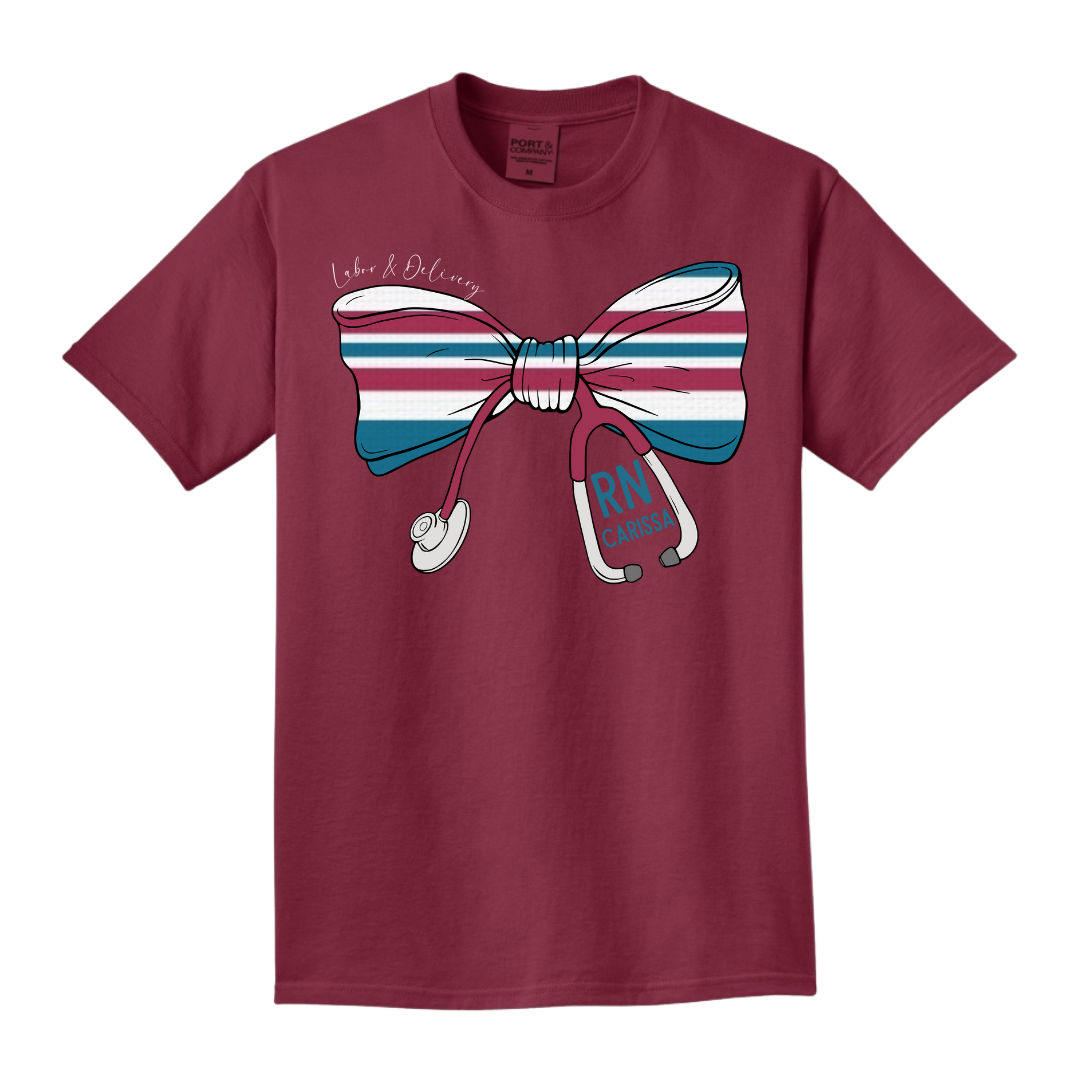 Labor and Delivery Stethoscope Bow - Port & Company Beach Wash Series