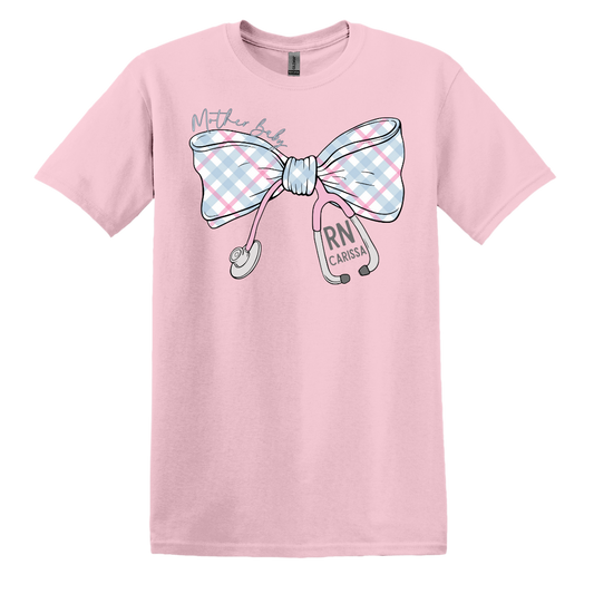 Mother Baby Plaid Pink and Blue Stethoscope Bow - Gildan Series