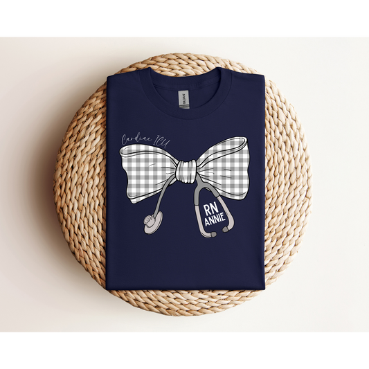 Gray and White Gingham Stethoscope Bow - Gildan Series