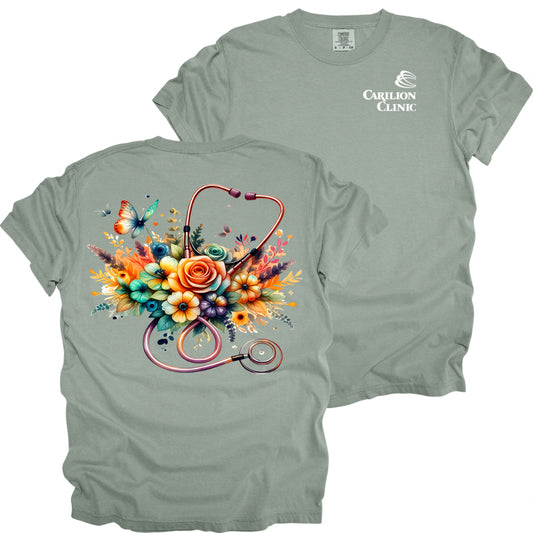 Carilion Clinic with Floral Stethoscope- Comfort Colors T-Shirt