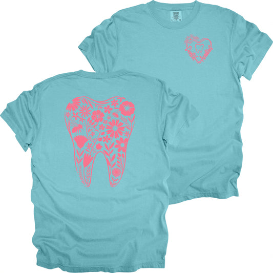 Dental Assistant with Floral Tooth - Comfort Colors T-Shirt