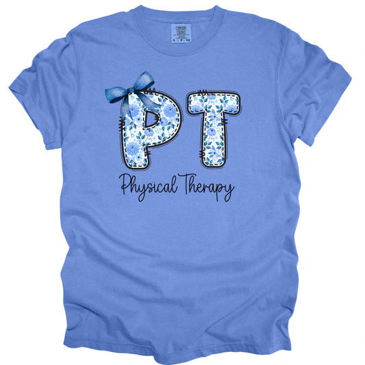 Physical Therapy Floral Blue Design - Comfort Colors T-Shirt