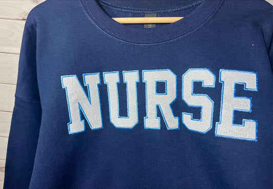 Glitter Embroidered NURSE Crewneck Sweatshirt