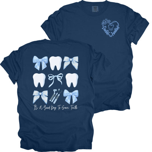 Dental Assistant with Blue Bows - Comfort Colors T-Shirt