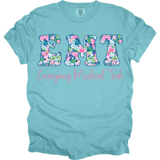 Preppy Cotton Candy Floral EMT - Comfort Colors T-Shirt