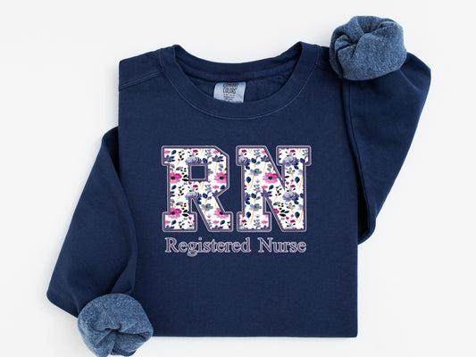 Purple Floral Nursing Titles - Comfort Colors Crewneck Sweatshirt