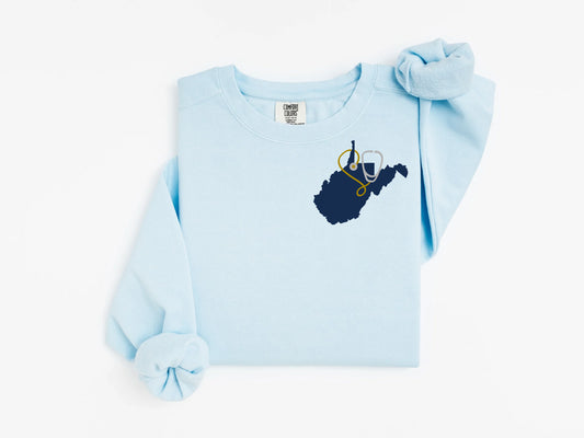 WV State Outline Surrounded with Stethoscope - Comfort Colors Crewneck Sweatshirt