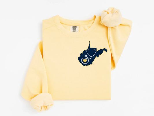 WV State Outline with Stethoscope and Heart - Comfort Colors Series